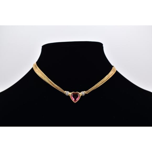 Givenchy Pink Crystal Heart Collar Necklace Gold Multi-Chain Signed 1980s BinL - Picture 1 of 12